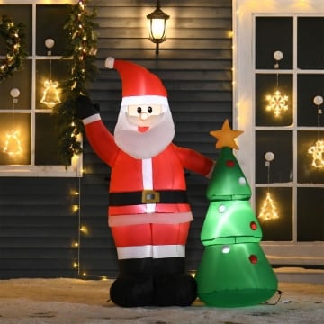 BABBO NATALE GONFIABILE CON ALBERO DA150CM CON LUCI LED ROSSO