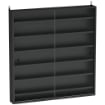 BACHECA PORTAOGGETTI A 6 RIPIANI REGOLABILI IN LEGNO CON ANTE IN VETRO, 80X9.5X83 CM, NERO