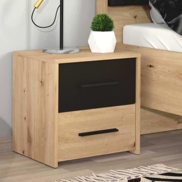 COMODINO IN LEGNO TRUCIOLARE BILAMINATO COLORE ROVERE CHIARO E ANTRACITE CM 42 X 33,2 X 42,1 H OKX