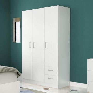 ARMADIO IN LEGNO TRUCIOLARE BILAMINATO 3 ANTE E 2 CASSETTI BIANCO CM 120 X 52 X 190 H OKX