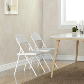 SET 2 SEDIE PIEGHEVOLI IMBOTTITE IN FINTA PELLE PU E METALLO, 45X46X78 CM, BIANCO