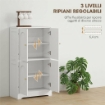 CREDENZA CUCINA IN LEGNO CON 2 ARMADIETTI, 4 ANTE, 2 RIPIANI REGOLABILI, PER SALA DA PRANZO, SOGGIORNO, BIANCO