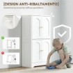 CREDENZA CUCINA IN LEGNO CON 2 ARMADIETTI, 4 ANTE, 2 RIPIANI REGOLABILI, PER SALA DA PRANZO, SOGGIORNO, BIANCO