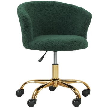 SEDIA DA UFFICIO GIREVOLE IN VELLUTO TEDDY, STRUTTURA ACCIAIO, ALTEZZA REGOLABILE, PORTATA 120KG, VERDE SCURO