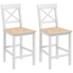 SET DI 2 SGABELLI BAR, SGABELLI CUCINA ALTI CON SCHIENALE ALTO, POGGIAPIEDI, IN LEGNO DI PINO, NATURALE E BIANCO