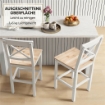 SET DI 2 SGABELLI BAR, SGABELLI CUCINA ALTI CON SCHIENALE ALTO, POGGIAPIEDI, IN LEGNO DI PINO, NATURALE E BIANCO