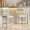 SET DI 2 SGABELLI BAR, SGABELLI CUCINA ALTI CON SCHIENALE ALTO, POGGIAPIEDI, IN LEGNO DI PINO, NATURALE E BIANCO