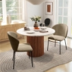 SET 2 SEDIE SALA DA PRANZO IN ACCIAIO E TESSUTO EFFETTO LINO, SEDUTA IMBOTTITA, SCHIENALE CURVO, MARRONE CHIARO