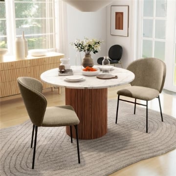 SET 2 SEDIE SALA DA PRANZO IN ACCIAIO E TESSUTO EFFETTO LINO, SEDUTA IMBOTTITA, SCHIENALE CURVO, MARRONE CHIARO