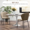 SET 2 SEDIE SALA DA PRANZO IN ACCIAIO E TESSUTO EFFETTO LINO, SEDUTA IMBOTTITA, SCHIENALE CURVO, MARRONE CHIARO