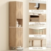 COLONNA BAGNO CON CASSETTO, 2 ARMADIETTI E RIPIANI REGOLABILI, RIPIANO EFFETTO MARMO, 41.5X30X168 CM, ROVERE