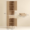 COLONNA BAGNO CON CASSETTO, 2 ARMADIETTI E RIPIANI REGOLABILI, RIPIANO EFFETTO MARMO, 41.5X30X168 CM, ROVERE