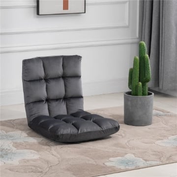 POLTRONA DA TERRA IN VELLUTO CON SCHIENALE RECLINABILE FINO 180¦ E IMBOTTITURA SPESSA, 55X71X53.5CM, GRIGIO SCURO