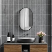 SPECCHIO BAGNO OVALE DA PARETE CON CORNICE IN ALLUMINIO, VERTICALE O ORIZZONTALE, 40X70CM, NERO