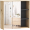 SPECCHIO BAGNO CONTENITORE CON 2 ANTE, 60X20X60 CM MOBILE BAGNO CON SPECCHIO, SCOMPARTO APERTO, NATURALE