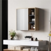 SPECCHIO BAGNO CONTENITORE CON 2 ANTE, 60X20X60 CM MOBILE BAGNO CON SPECCHIO, SCOMPARTO APERTO, NATURALE