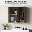 SPECCHIO BAGNO CONTENITORE CON 2 ANTE, 60X20X60 CM MOBILE BAGNO CON SPECCHIO, SCOMPARTO APERTO, NATURALE