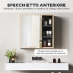 SPECCHIO BAGNO CONTENITORE CON 2 ANTE, 60X20X60 CM MOBILE BAGNO CON SPECCHIO, SCOMPARTO APERTO, NATURALE