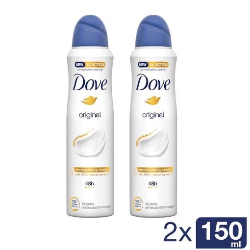 DOVE ADVANCED ORIGINAL SPRAY DEODORANTE 2 X 150 ML – PROTEZIONE ANTIODORE E ANTITRASPIRANTE