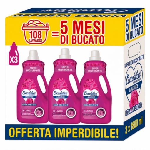 COCCOLATEVI DETERSIVO LIQUIDO LAVATRICE ROSA 3 X 1800 ML – MAXI SCORTA PER BUCATO