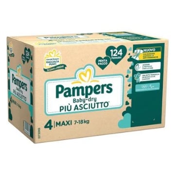 PAMPERS BABY DRY TAGLIA 4 MAXI 124 PANNOLINI – PROTEZIONE ASCIUTTO GIORNO E NOTTE