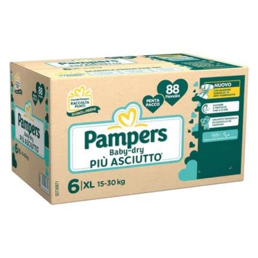 PAMPERS BABY DRY TAGLIA 6 MAXI 88 PANNOLINI – PROTEZIONE ASCIUTTO GIORNO E NOTTE