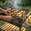 BARBECUE RETTANGOLARE CON RIPIANI IN LEGNO E RUOTE  100X40X90 CM ARTICOLO USATO