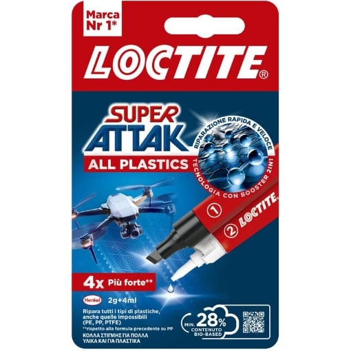LOCTITE SUPER ATTAK ALL PLASTICS 2 G + 4 ML – COLLA PER PLASTICA CON PRIMER