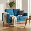 DIVANO A 2 POSTI  CON GAMBE IN LEGNO DI COLORE AZZURRO CM 130 X 84 X 51 H