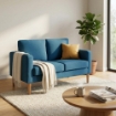 DIVANO A 2 POSTI  CON GAMBE IN LEGNO DI COLORE AZZURRO CM 130 X 84 X 51 H