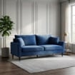 DIVANO CHANDLER A 3 POSTI CON STRUTTURA IN LEGNO E RIVESTIMENTO BLU