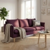 DIVANO A 3 POSTI FLORIN CON GAMBE IN LEGNO IN COLORE VIOLA
