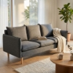DIVANO A 3 POSTI FLORIN CON GAMBE IN LEGNO IN COLORE GRIGIO SCURO