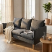 DIVANO A 3 POSTI FLORIN CON GAMBE IN LEGNO IN COLORE GRIGIO SCURO