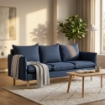 DIVANO A 3 POSTI FLORIN CON GAMBE IN LEGNO IN COLORE BLU