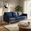 DIVANO A 3 POSTI FLORIN CON GAMBE IN LEGNO IN COLORE BLU