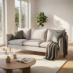 DIVANO A 3 POSTI FLORIN CON GAMBE IN LEGNO IN COLORE BEIGE