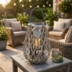 LANTERNA EDWIGE REALIZZATA IN VIMINI CON DECORO CUORE GRIGIO 16 X H40 CM