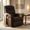 POLTRONA RELAX IN ECOPELLE MARRONE DAL DESIGN MODERNO CON TASCA LATERALE