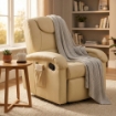 POLTRONA RELAX IN ECOPELLE BEIGE DAL DESIGN MODERNO CON TASCA LATERALE