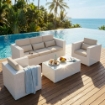 SALOTTO ACAPULCO IN WICKER CON DIVANO, POLTRONE E TAVOLINO BIANCO