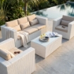 SALOTTO ACAPULCO IN WICKER CON DIVANO, POLTRONE E TAVOLINO BIANCO