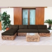 DIVANO POLINESIA CON STRUTTURA IN LEGNO E BIG RATTAN E CUSCINI