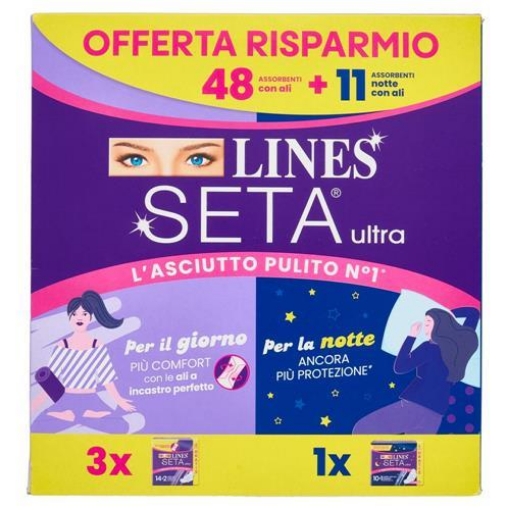 ALINES SETA ULTRA ASSORBENTI CON ALI 48 PZ + ASSORBENTI NOTTE CON ALI 11 PZ