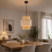 LAMPADARIO A SOSPENSIONE IN VIMINI BEIGE E BIANCO Ø45 X H44 CM – LAMPADA DA SOFFITTO