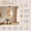 LAMPADARIO A SOSPENSIONE IN VIMINI BEIGE E BIANCO Ø45 X H44 CM – LAMPADA DA SOFFITTO