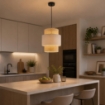 LAMPADARIO A SOSPENSIONE IN VIMINI BEIGE E BIANCO Ø45 X H44 CM – LAMPADA DA SOFFITTO