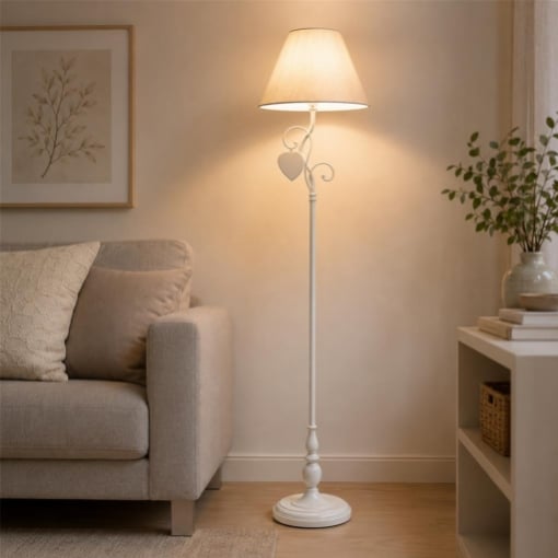 CUORE PENDENTE LAMPADA A PIANTANA CON CAPPA IN METALLO DA 154 CM COLORE BIANCO