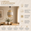 LAMPADARIO A SOSPENSIONE IN VIMINI CREMA E BIANCO Ø45 X H44 CM – LAMPADA DA SOFFITTO