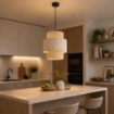LAMPADARIO A SOSPENSIONE IN VIMINI CREMA E BIANCO Ø45 X H44 CM – LAMPADA DA SOFFITTO